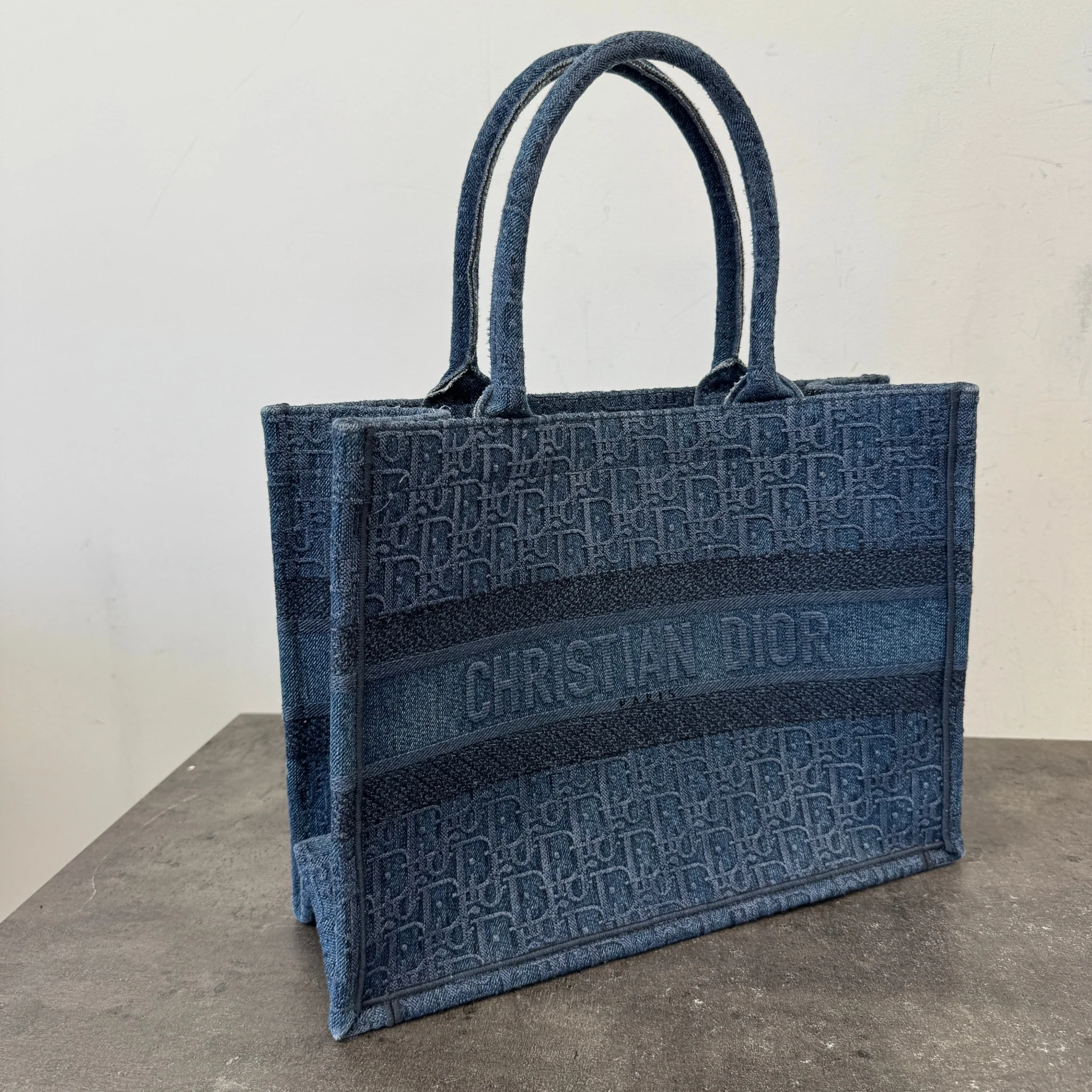 Women's Oblique Embroidery Book Tote Bag Blue - Image 8