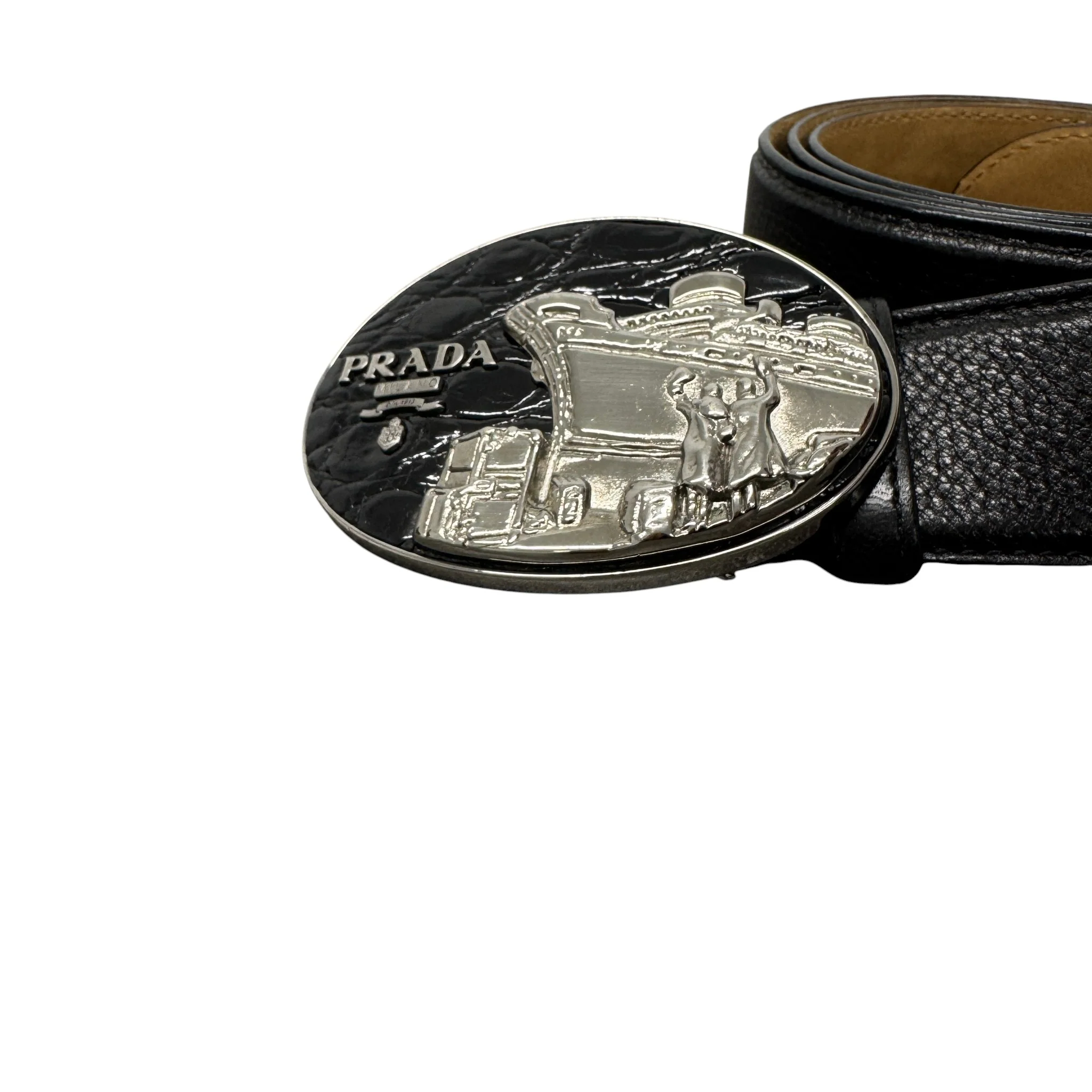 Women's Plaque Buckle Belt Black Size 95cm / UK 14 - Image 5