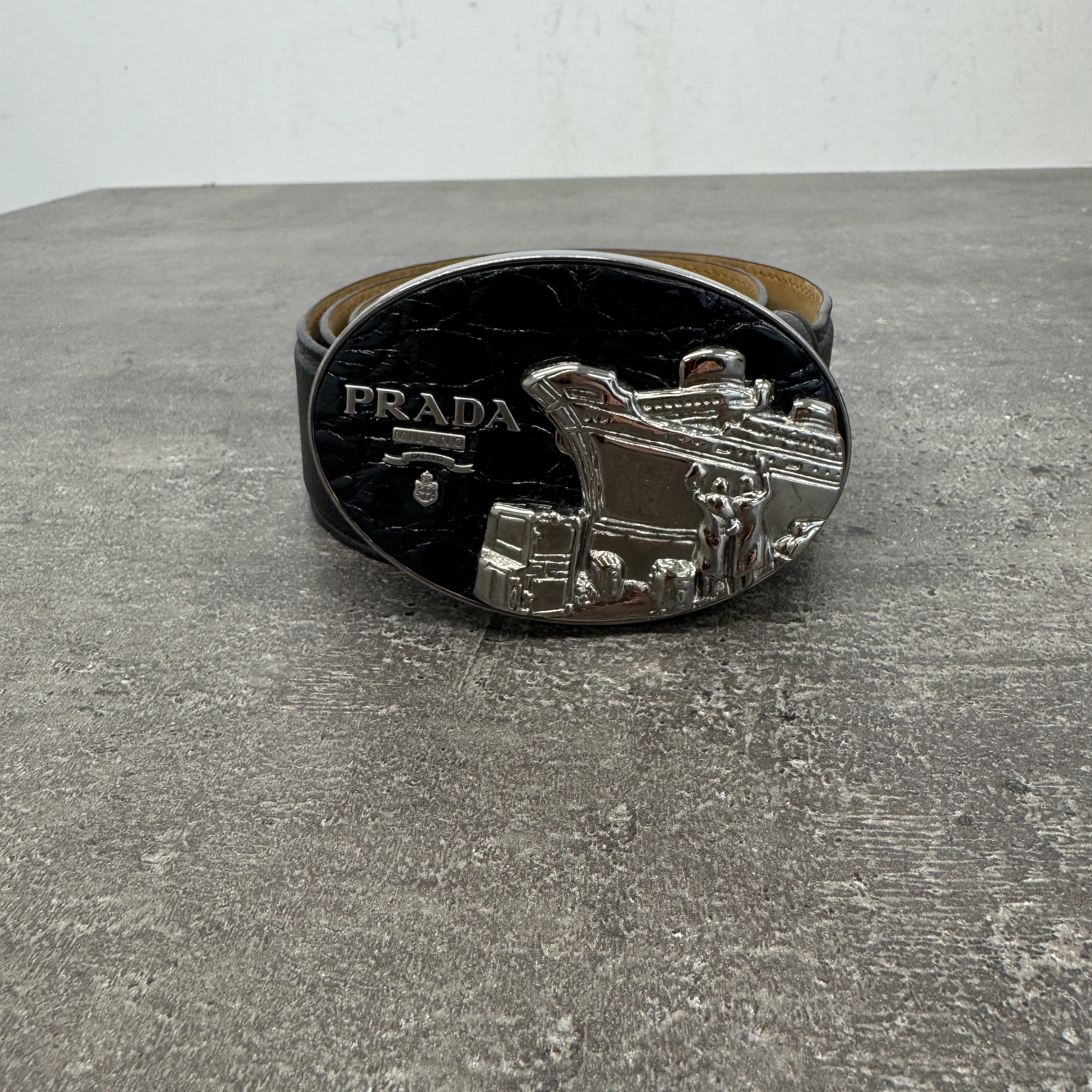 Women's Plaque Buckle Belt Black Size 95cm / UK 14 - Image 9
