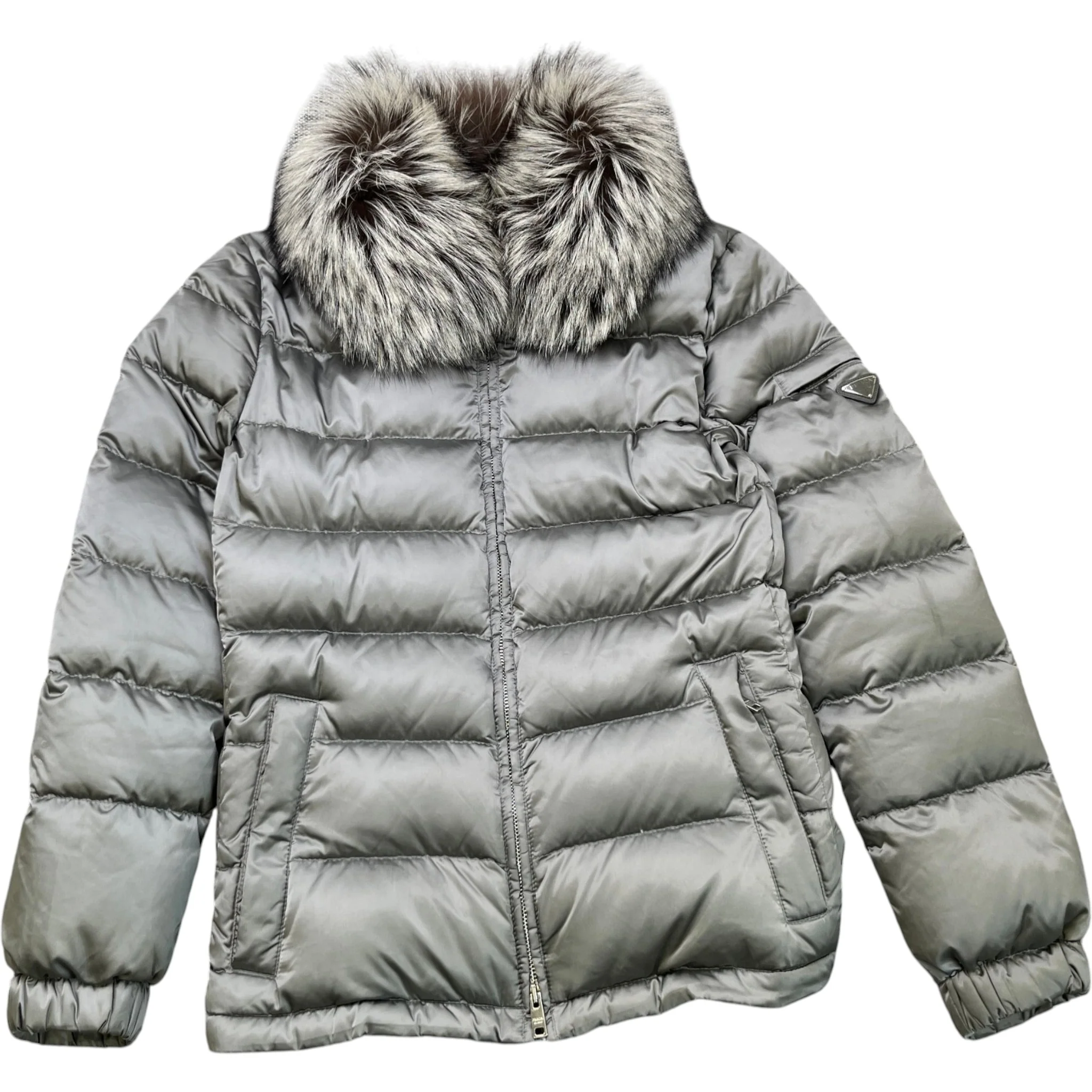 Women's Plaque Logo Down Jacket Grey Size IT 42 / UK 10