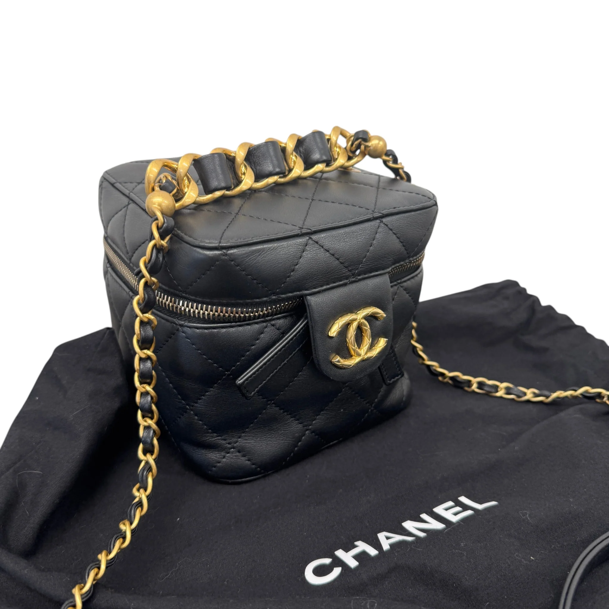 Women's Quilted Vanity Bag Black - Image 9