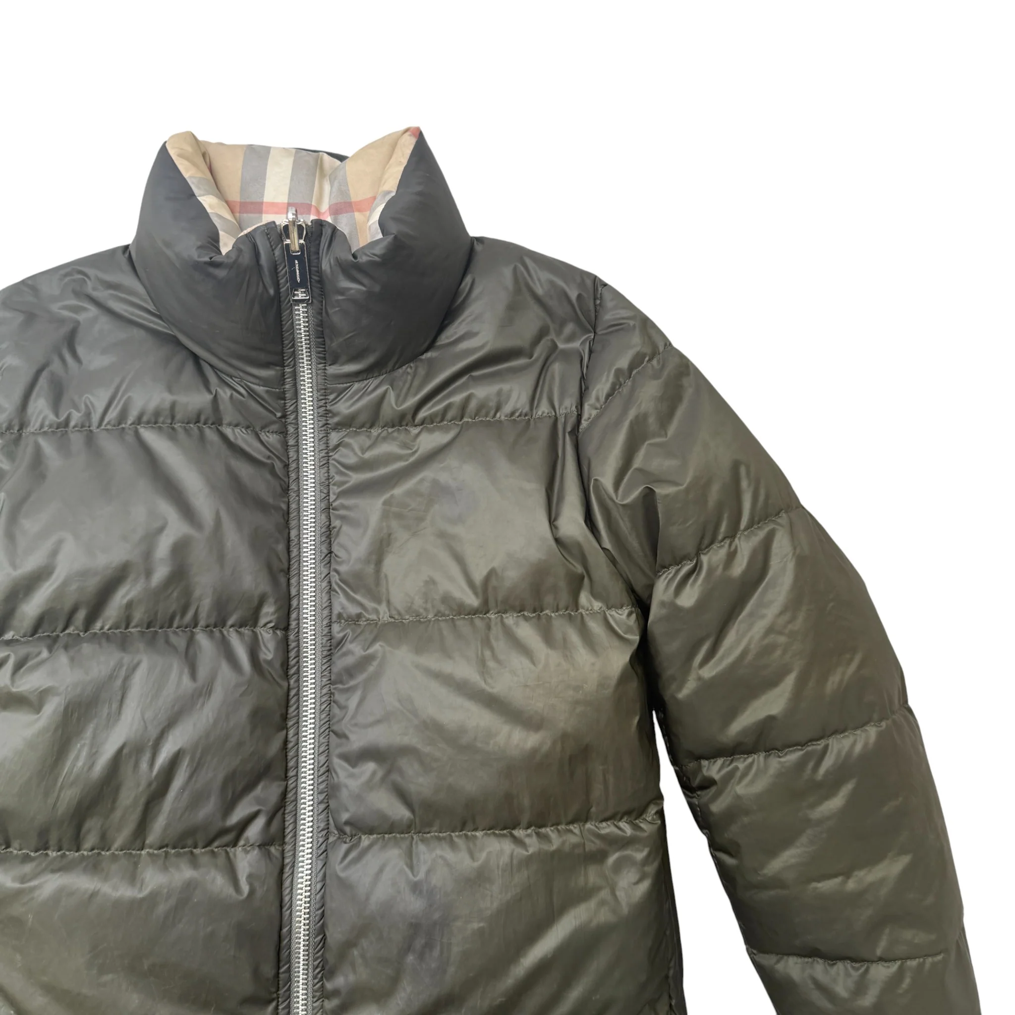 Women's Reversible Check Down Jacket Khaki Size S - Image 6