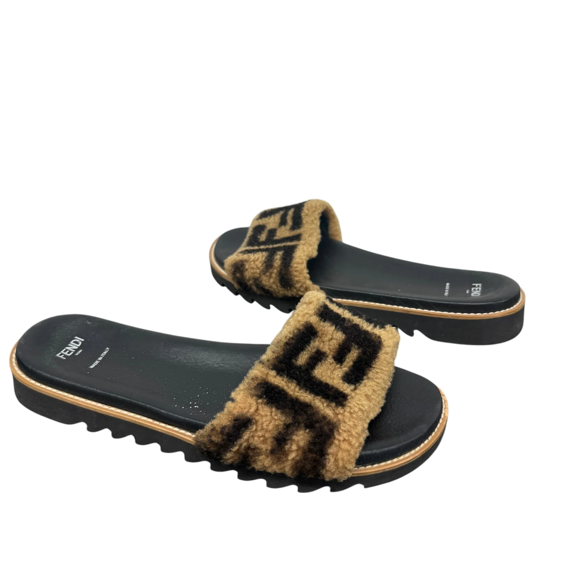 Women's Shearling Ff Slides Black Size EU 39 / UK 6 - Image 3