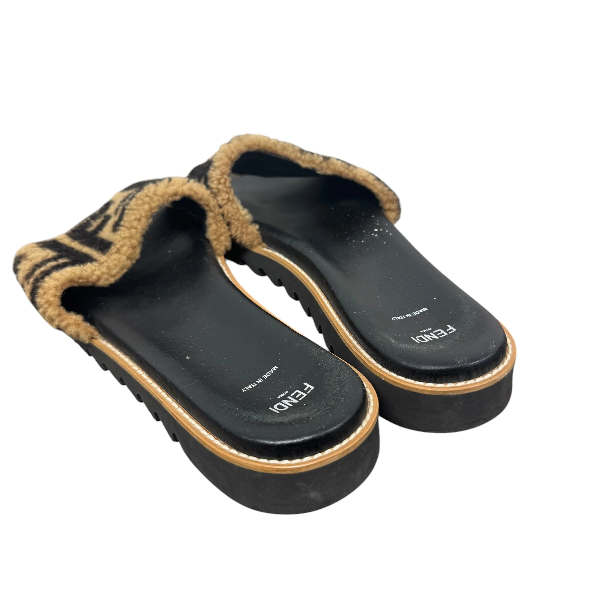 Women's Shearling Ff Slides Black Size EU 39 / UK 6 - Image 7