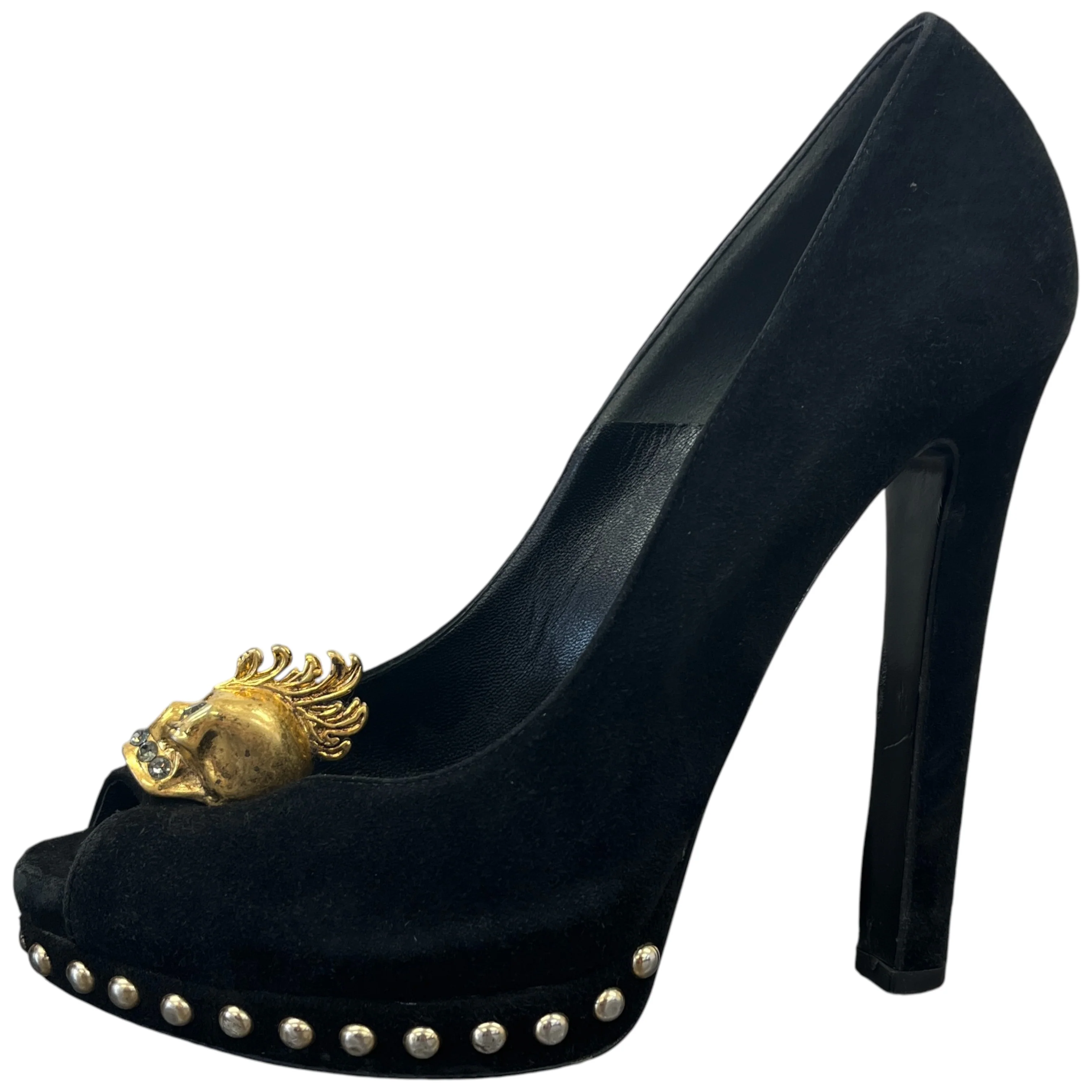Women's Skull Peep Toe Heels Black Size EU 37 / UK 4 - Image 5
