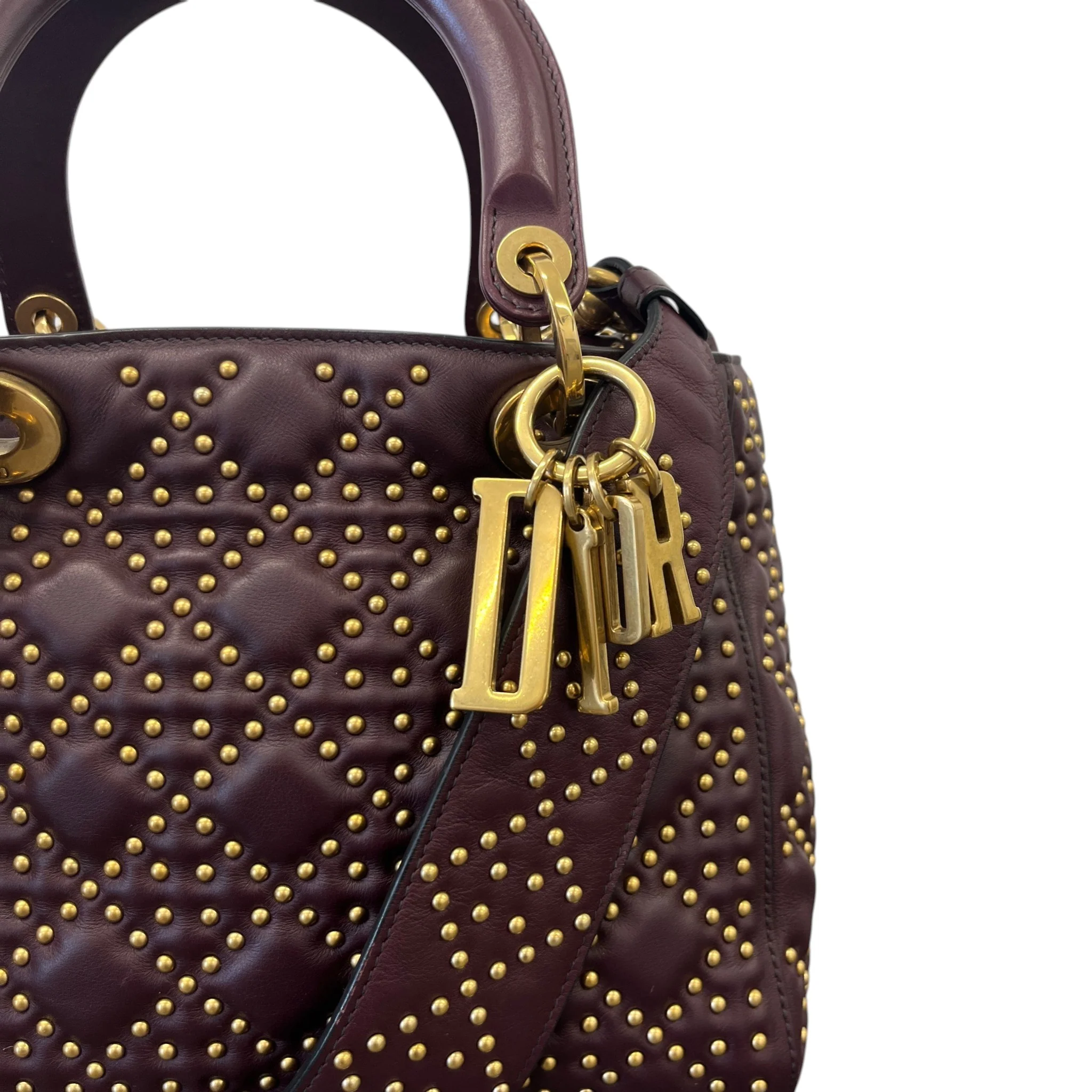 Women's Studded Cannage Lady Dior Handbag Burgundy - Image 11