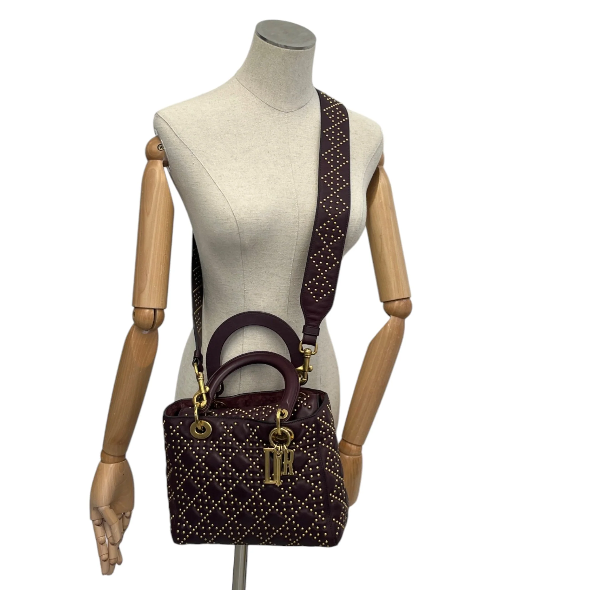 Women's Studded Cannage Lady Dior Handbag Burgundy - Image 2