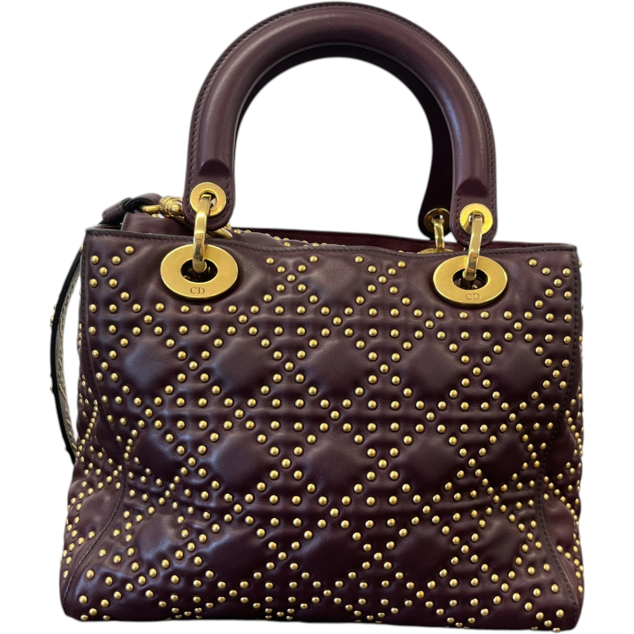 Women's Studded Cannage Lady Dior Handbag Burgundy - Image 3