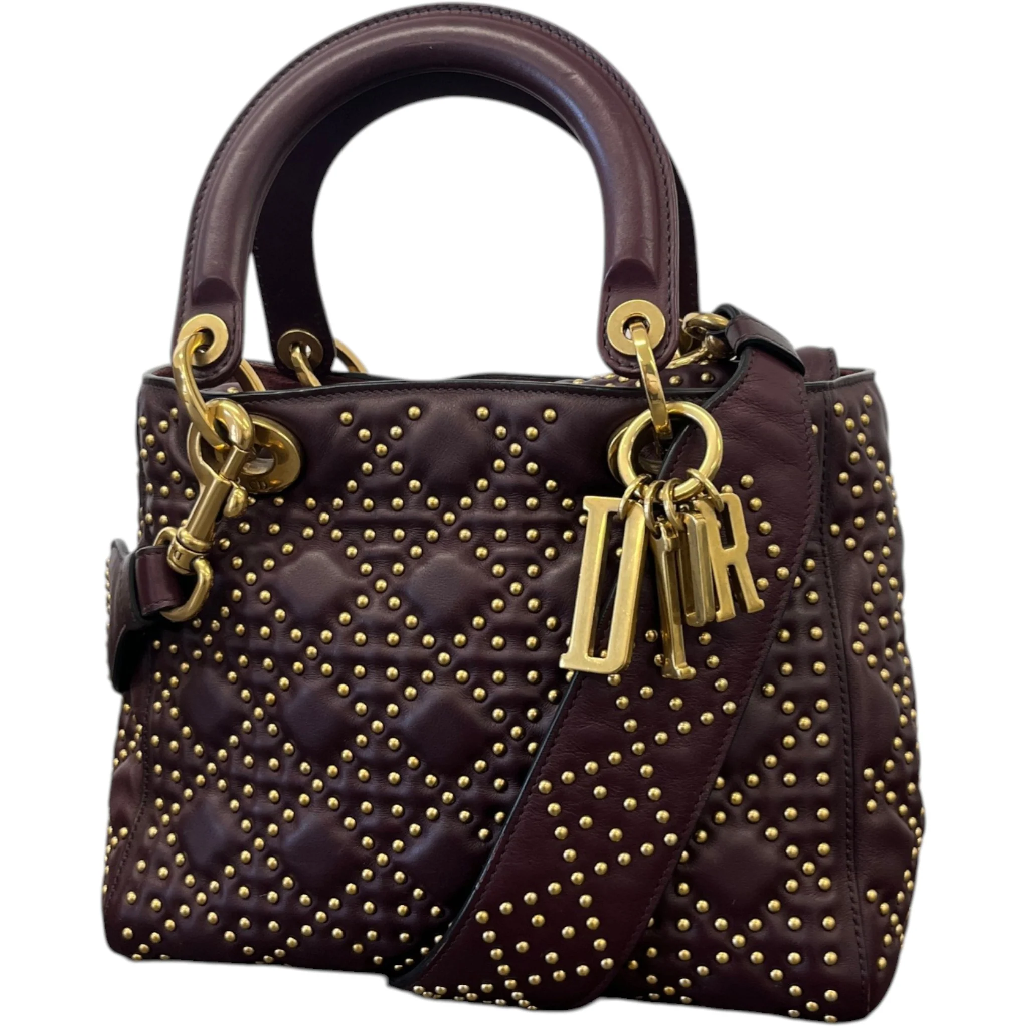 Women's Studded Cannage Lady Dior Handbag Burgundy - Image 4