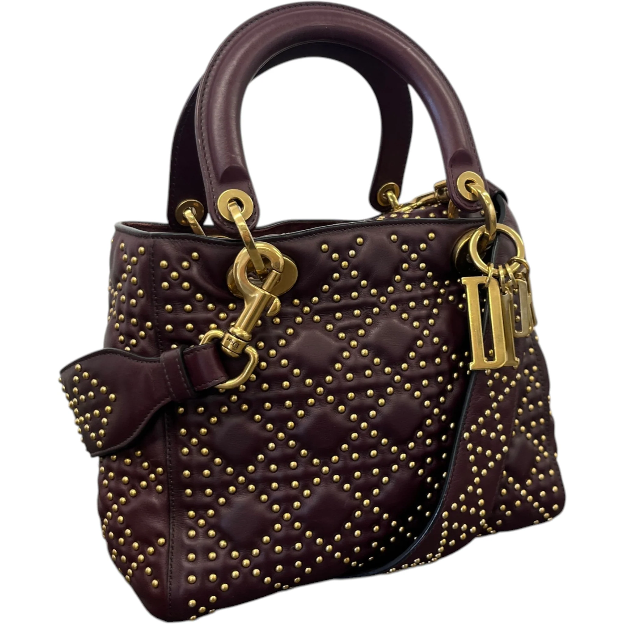 Women's Studded Cannage Lady Dior Handbag Burgundy - Image 5