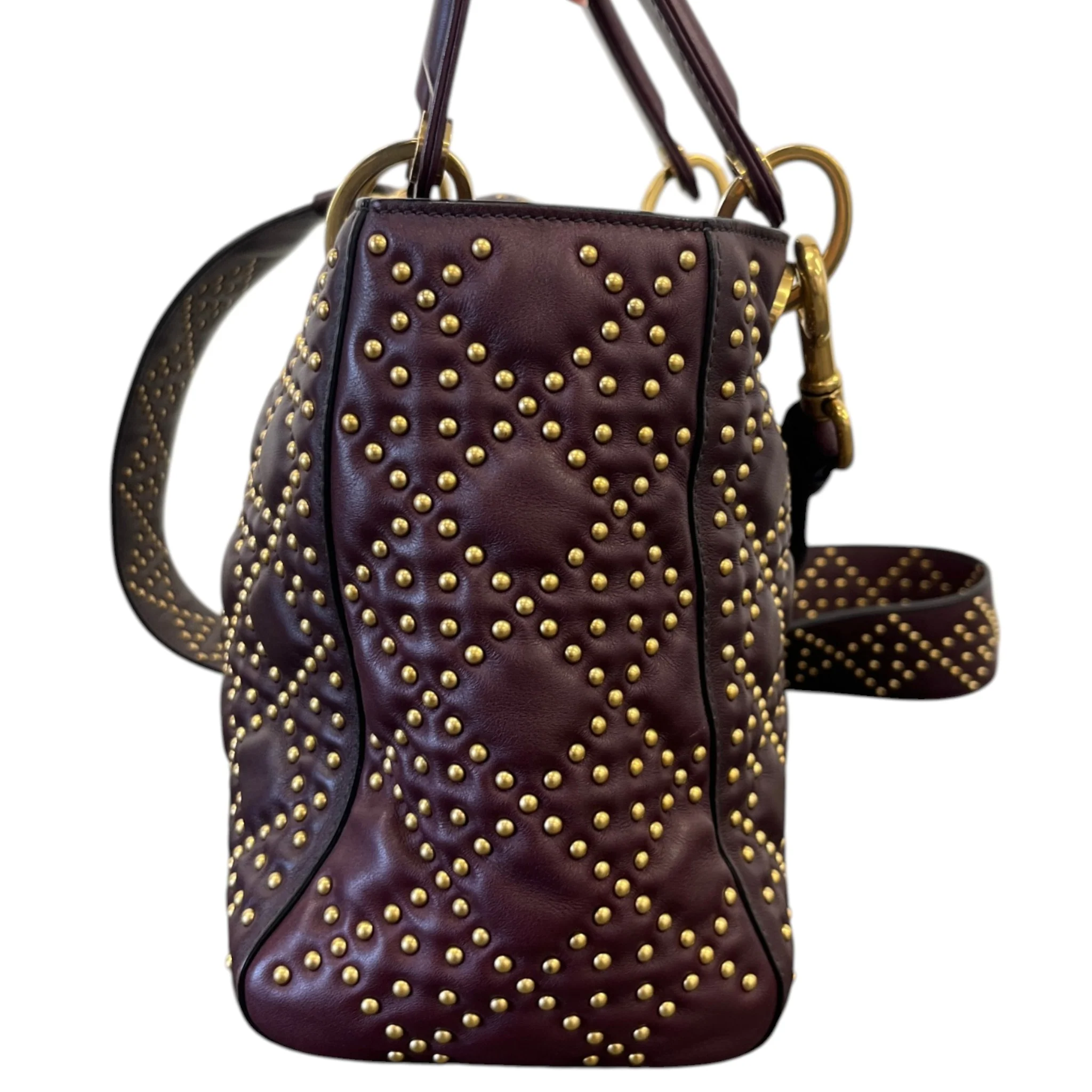 Women's Studded Cannage Lady Dior Handbag Burgundy - Image 7