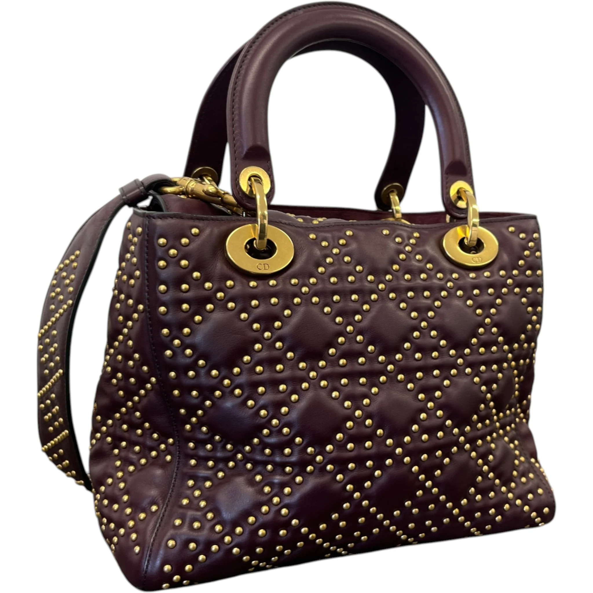 Women's Studded Cannage Lady Dior Handbag Burgundy - Image 8