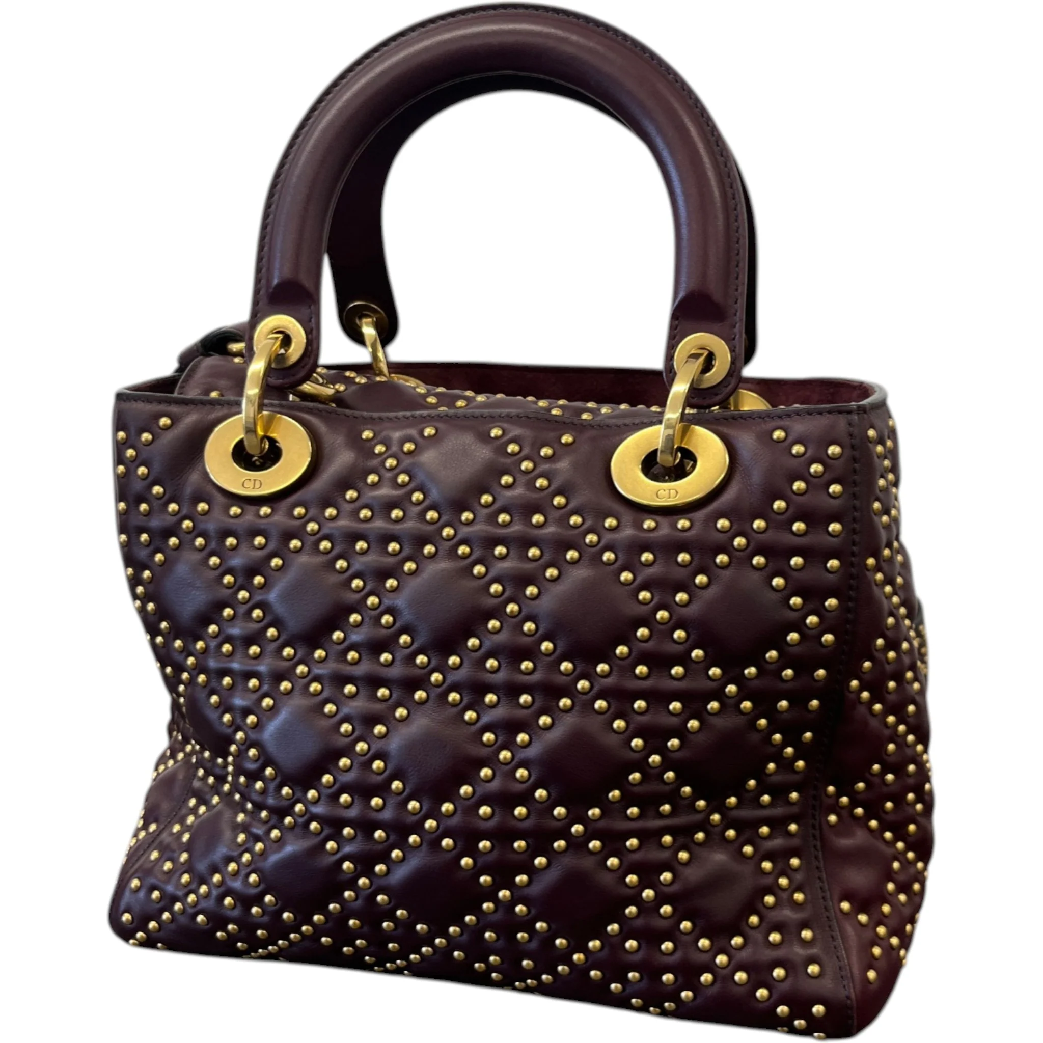Women's Studded Cannage Lady Dior Handbag Burgundy - Image 9
